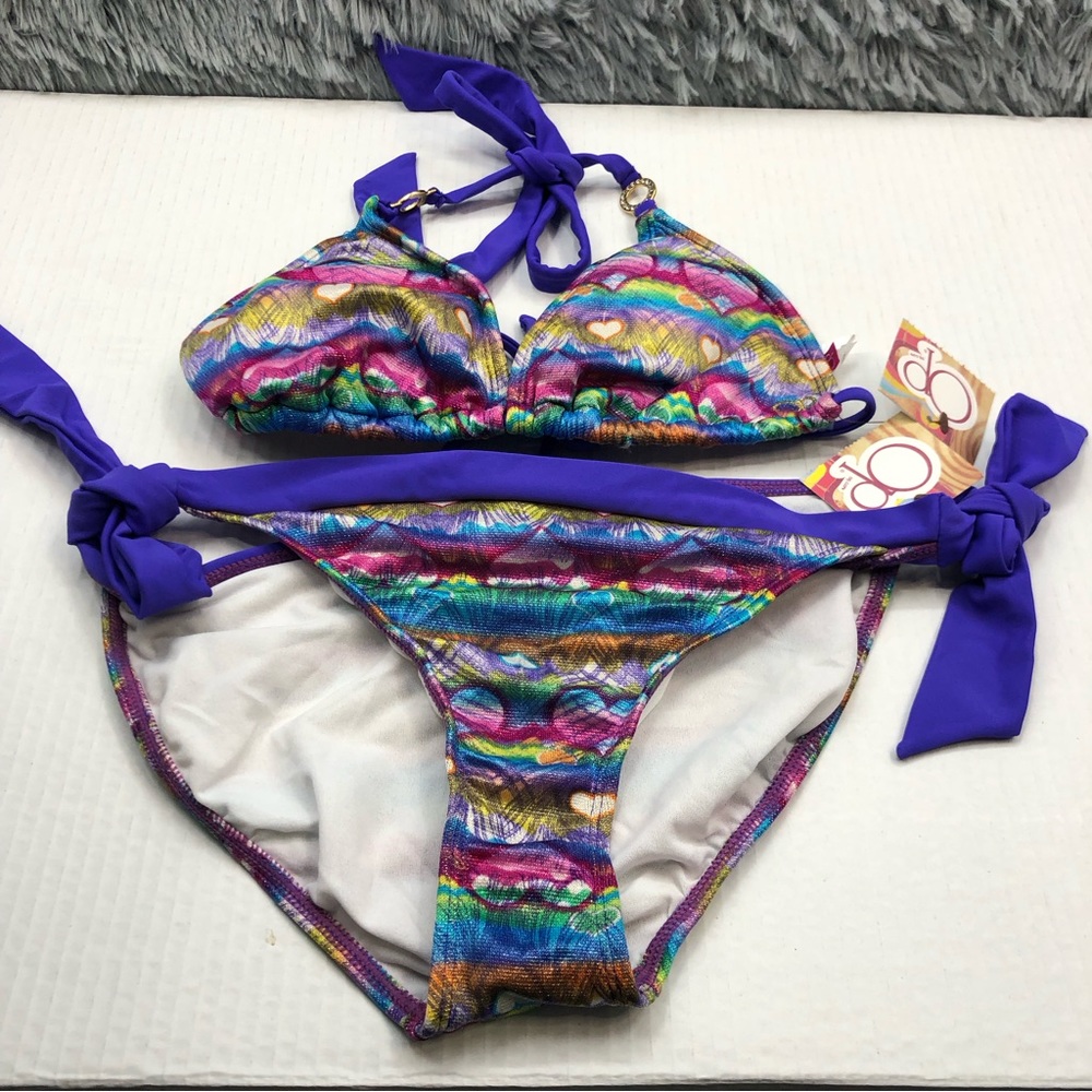 OP Bikini Womens Medium Brand New Heart Metallic Thread Multicolor Swimsuit